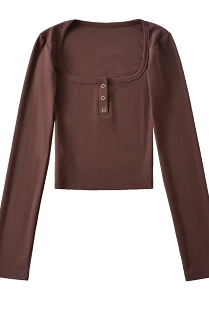 Square Collar Long Sleeve T-Shirt
