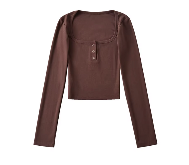 Square Collar Long Sleeve T-Shirt