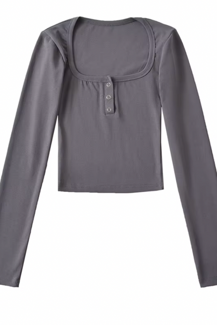 Square Collar Long Sleeve T-Shirt