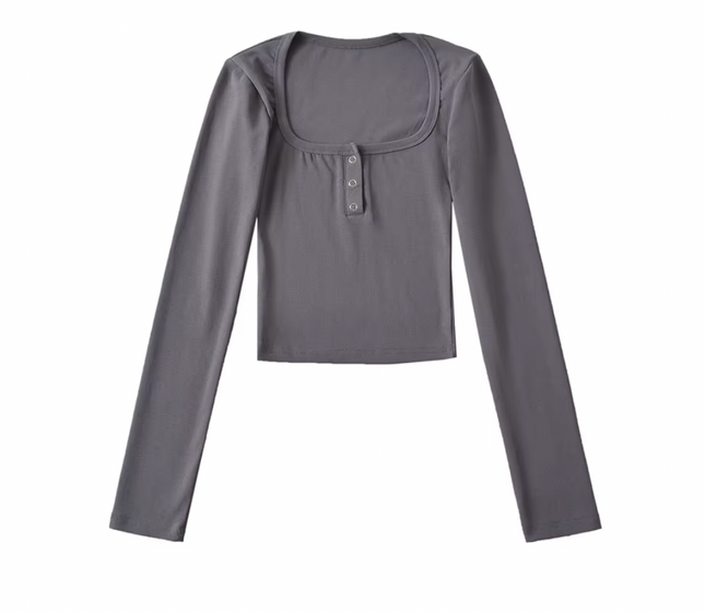 Square Collar Long Sleeve T-Shirt