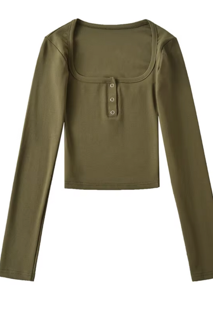 Square Collar Long Sleeve T-Shirt