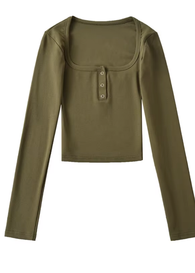 Square Collar Long Sleeve T-Shirt