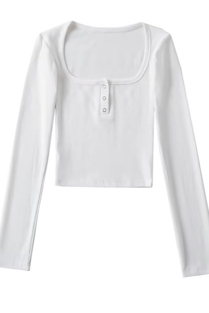 Square Collar Long Sleeve T-Shirt