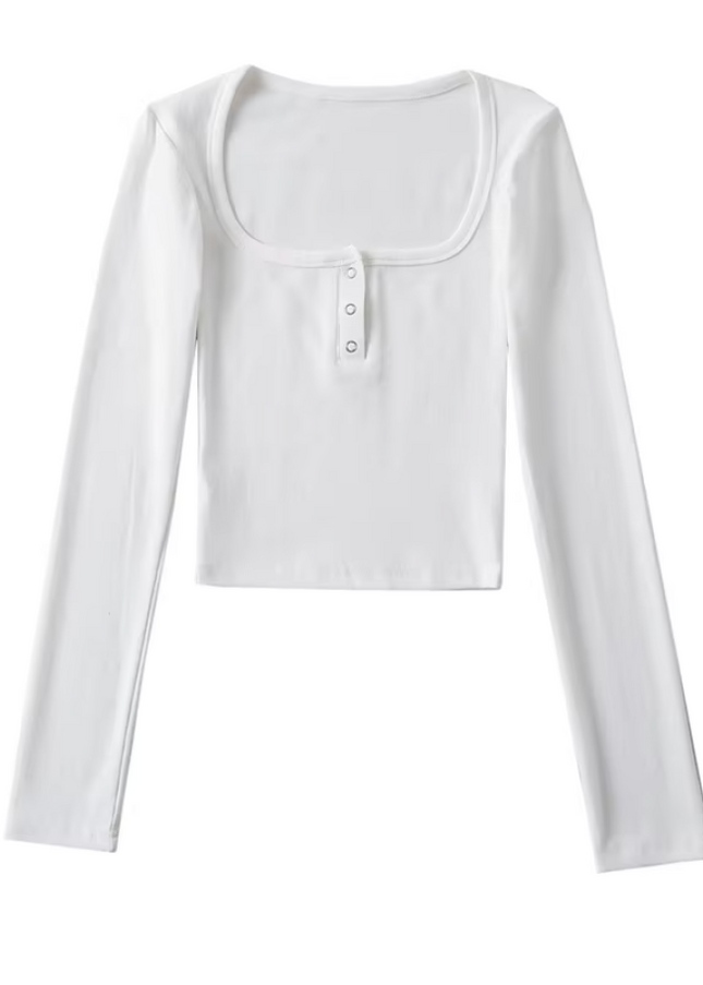 Square Collar Long Sleeve T-Shirt
