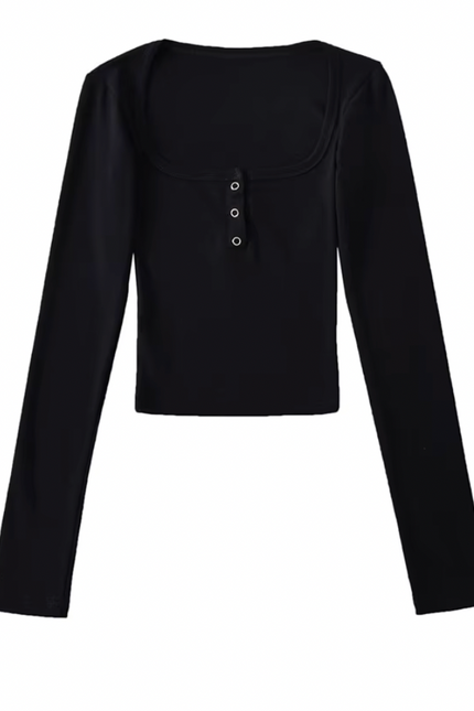 Square Collar Long Sleeve T-Shirt