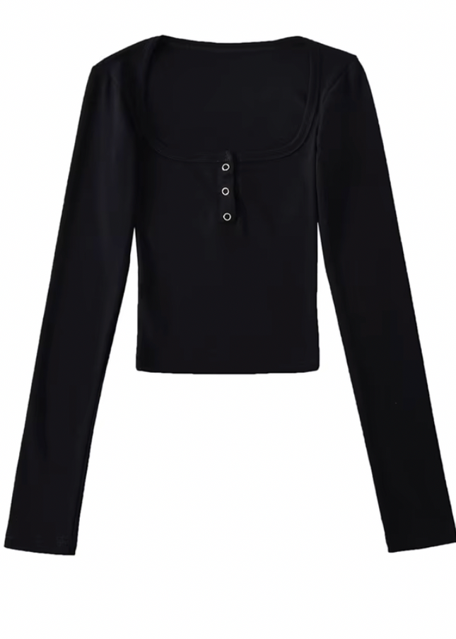 Square Collar Long Sleeve T-Shirt