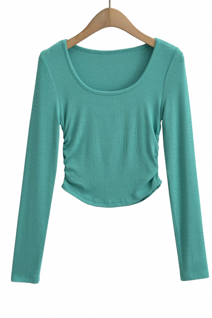 Side Pleated Long Sleeve T Shirt