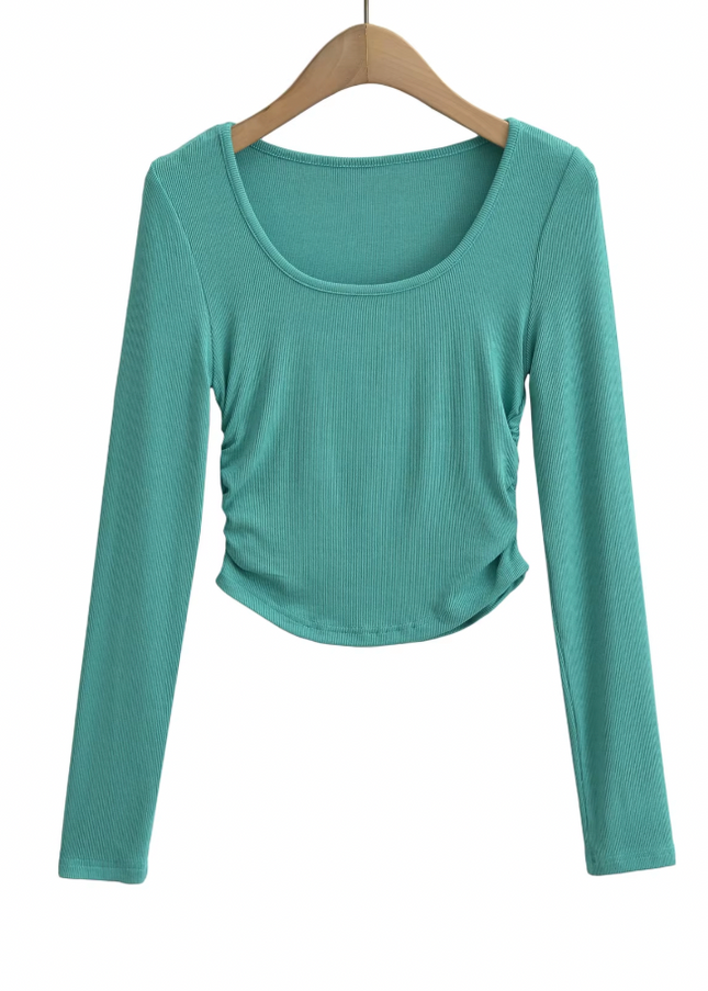 Side Pleated Long Sleeve T Shirt