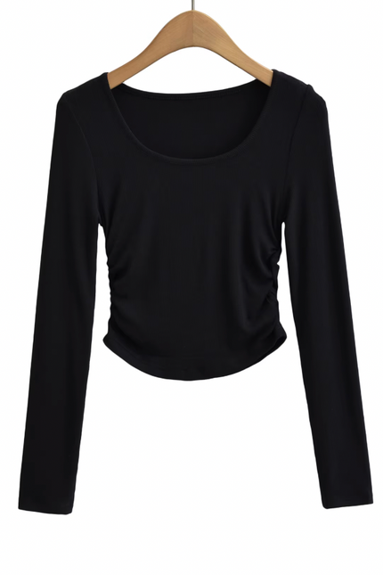 Side Pleated Long Sleeve T Shirt