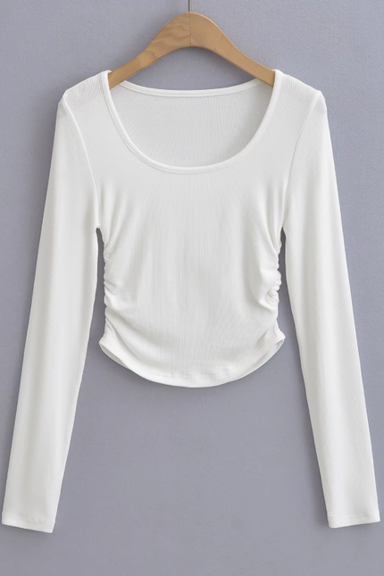 Side Pleated Long Sleeve T Shirt