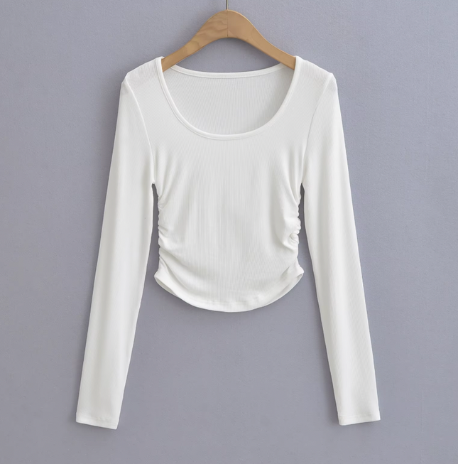 Side Pleated Long Sleeve T Shirt