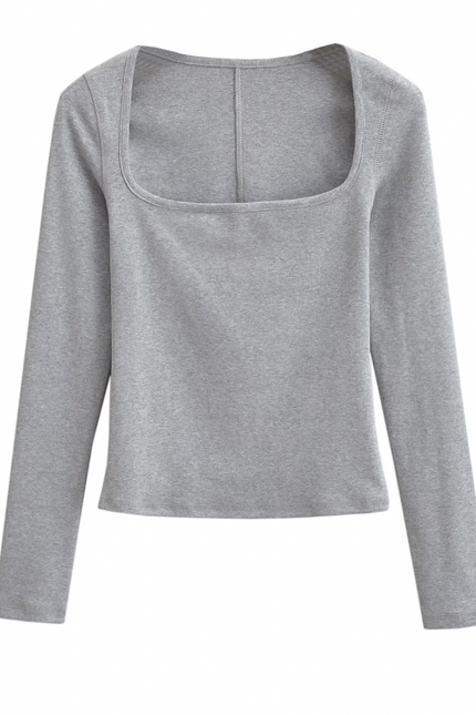 Square Collar Long Sleeve T-Shirt