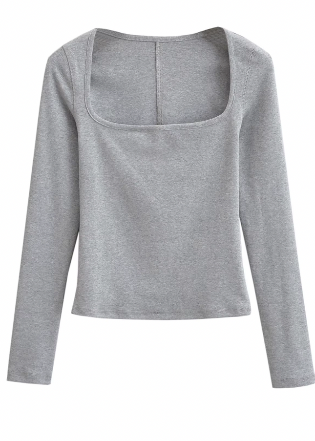 Square Collar Long Sleeve T-Shirt