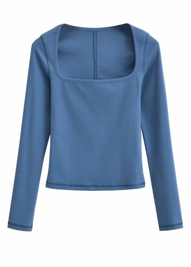 Square Collar Long Sleeve T-Shirt