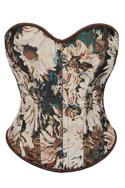 Front 5-busk closure denim jeans fabric strapless renaissance corset women plain lace-up corset top green