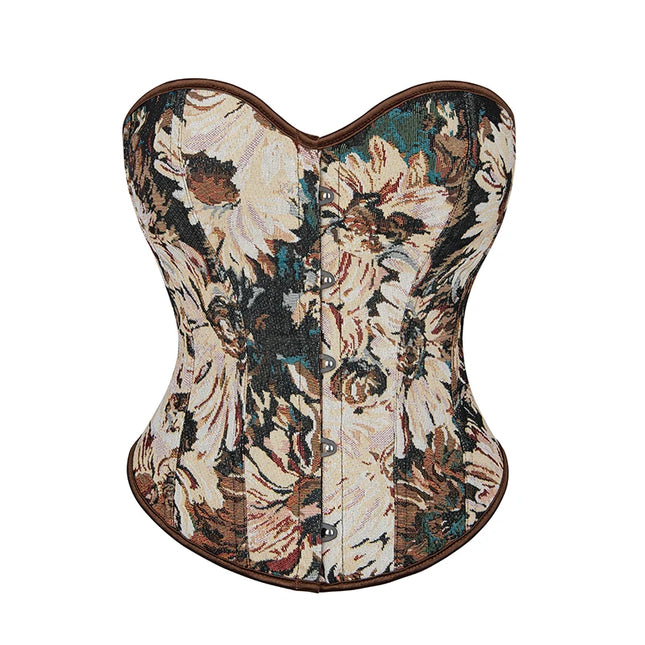 Front 5-busk closure denim jeans fabric strapless renaissance corset women plain lace-up corset top green