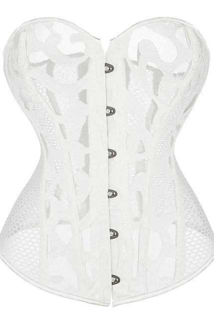 Women Steampunk Corset Hollow Out Mesh Waist Bustier Top Black White Gothic Corselet Basques