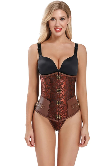 Brown Black Women Steampunk Underbust Waist Cincher Spiral Corset Waist Trainer With Claps #863