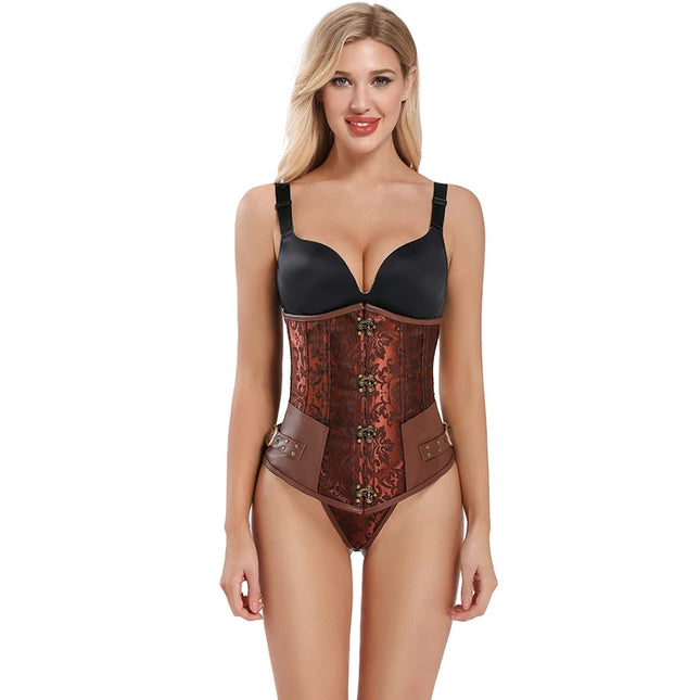 Brown Black Women Steampunk Underbust Waist Cincher Spiral Corset Waist Trainer With Claps #863