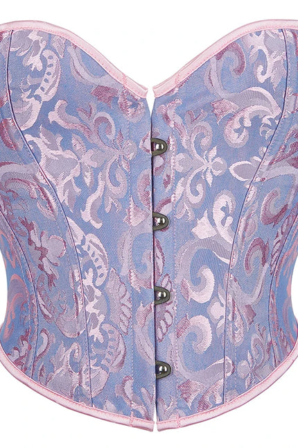 4 Busk Short Torso Overbust Corset Women Floral Jacquard Waist Bustier Crop Top Plus Size