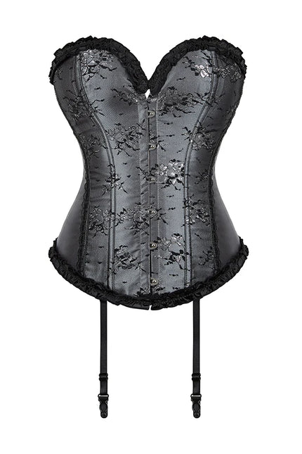 Women Overbust Corset Floral Lace Corset Gray Body Shapewear Waist Bustier Top