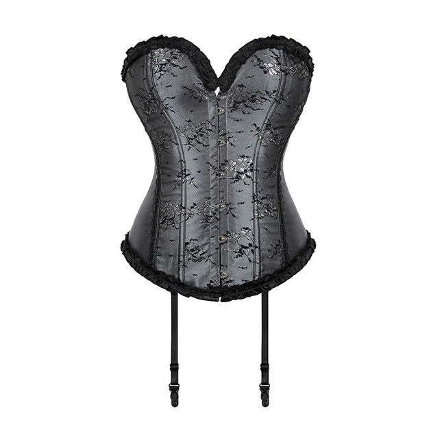 Women Overbust Corset Floral Lace Corset Gray Body Shapewear Waist Bustier Top