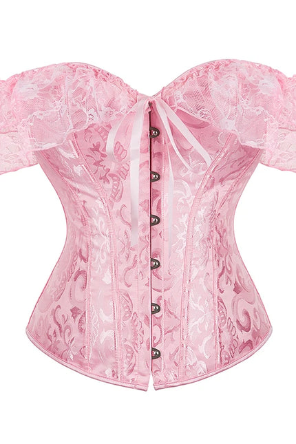 Womens Bustier Corset Lace Up short sleeve sheer corset blouse costume crop top lingerie waist cincher