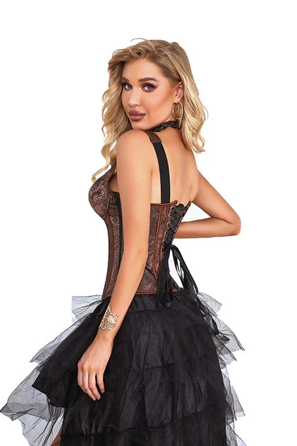 Bustier Top Vest Shaper Overbust Corset Embroidery Flower Burlesque Lingerie Gothic Clothing Corsage