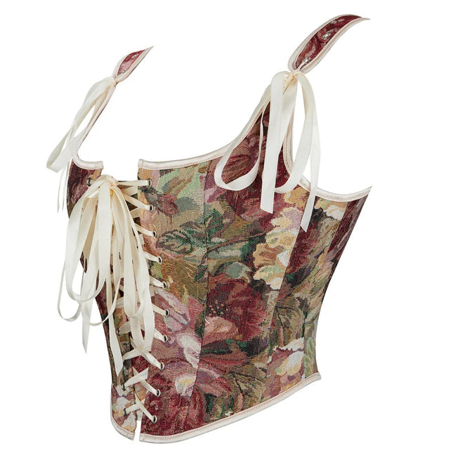 S-xxl printed bandage corsets front renaissance vintage corset for women with lace-up vest boneless