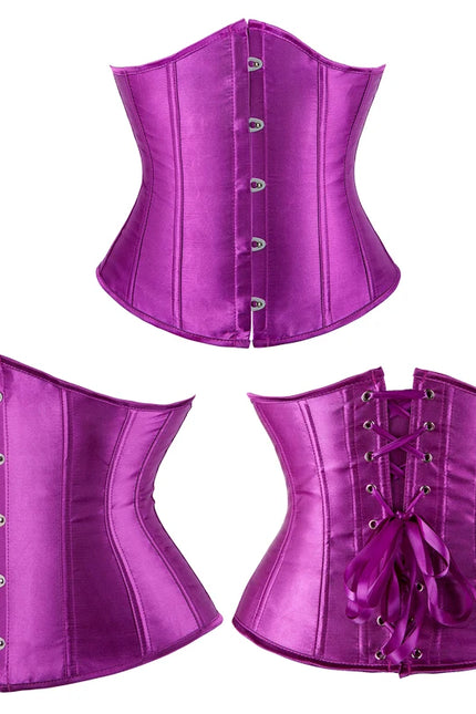 Underbust Corset Satin White Black Red Blue Pink Apricot Purple Brown Waist Bustier Bauques Plus Size Burlesque Corselet