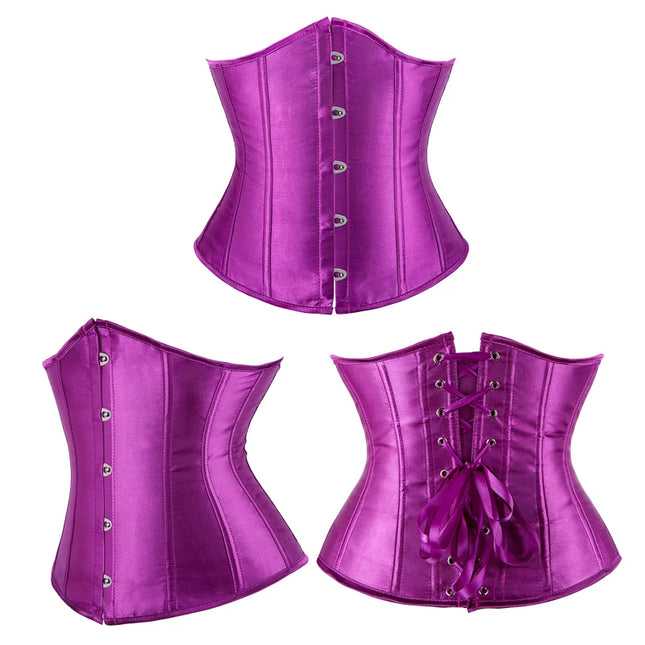 Underbust Corset Satin White Black Red Blue Pink Apricot Purple Brown Waist Bustier Bauques Plus Size Burlesque Corselet