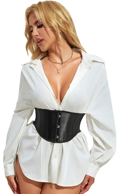 3 Busks Short Style Underbust Corset Satin Brown Wide Straps Waistband Waist Trainer