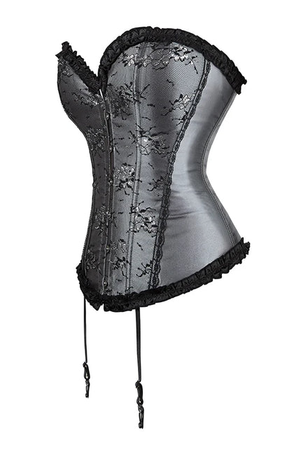 Women Overbust Corset Floral Lace Corset Gray Body Shapewear Waist Bustier Top