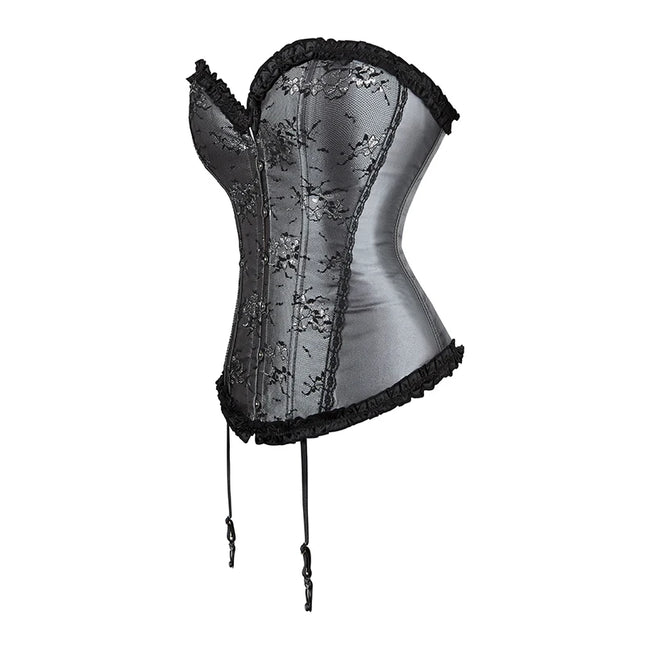 Women Overbust Corset Floral Lace Corset Gray Body Shapewear Waist Bustier Top