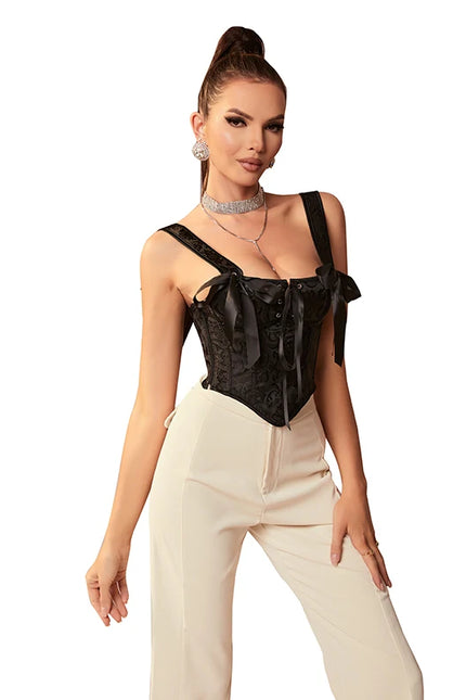Black Corset Bar Bustier Tank Top Camisole Waist Cincher Summer Shaper Costume