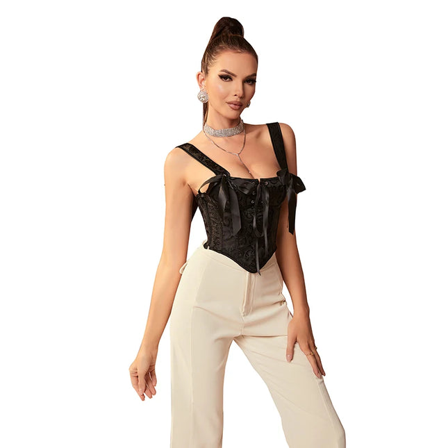 Black Corset Bar Bustier Tank Top Camisole Waist Cincher Summer Shaper Costume
