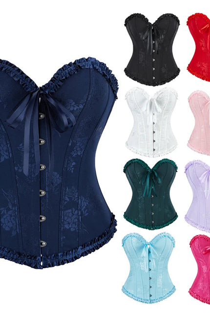 Navy Blue Black Red White Women Lace Gorset Bodycon Lingerie Printed Lace Boned Victorian Corset Tops