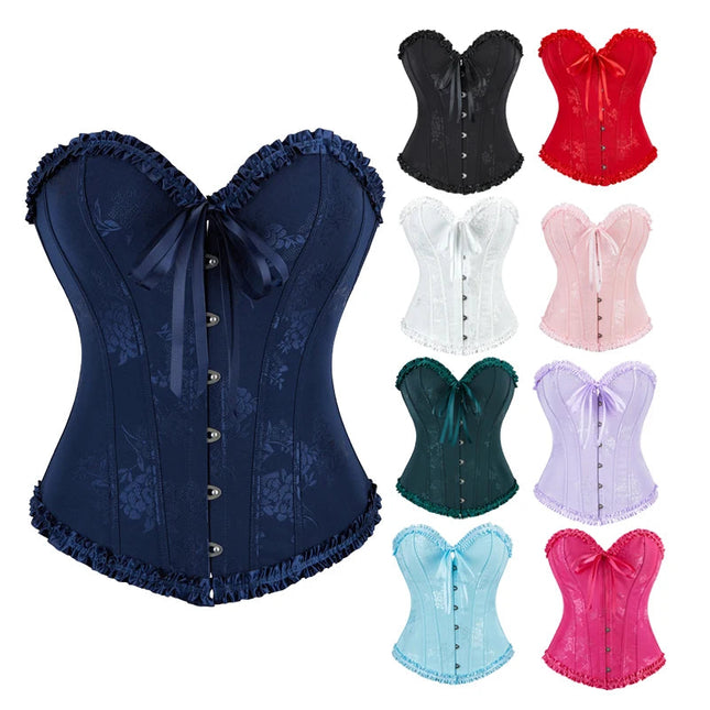 Navy Blue Black Red White Women Lace Gorset Bodycon Lingerie Printed Lace Boned Victorian Corset Tops