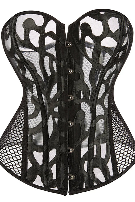Women Steampunk Corset Hollow Out Mesh Waist Bustier Top Black White Gothic Corselet Basques