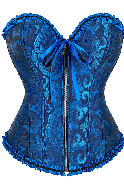 Overbust Corset Zipper Waist Bustier Top Black White Brown Pink Beige Red Blue Elegant Basques Corset