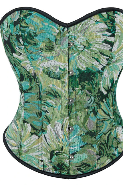 Front 5-busk closure denim jeans fabric strapless renaissance corset women plain lace-up corset top green