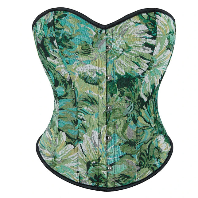 Front 5-busk closure denim jeans fabric strapless renaissance corset women plain lace-up corset top green