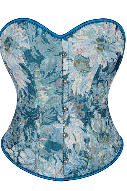 Front 5-busk closure denim jeans fabric strapless renaissance corset women plain lace-up corset top green