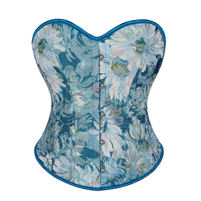 Front 5-busk closure denim jeans fabric strapless renaissance corset women plain lace-up corset top green