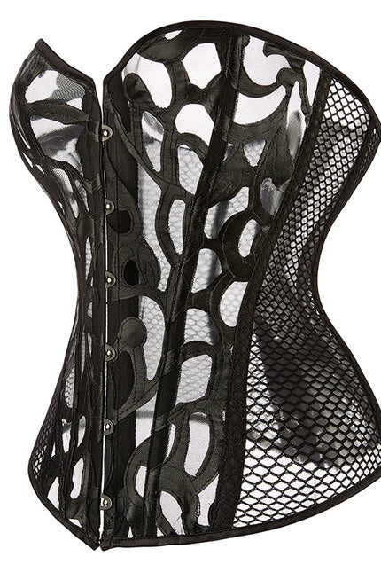 Women Steampunk Corset Hollow Out Mesh Waist Bustier Top Black White Gothic Corselet Basques