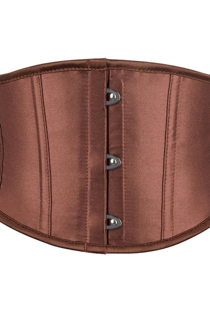 3 Busks Short Style Underbust Corset Satin Brown Wide Straps Waistband Waist Trainer