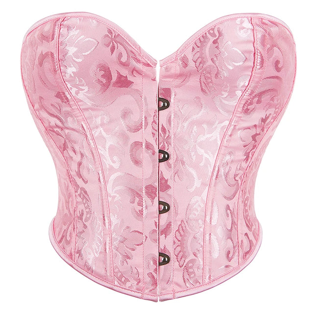 4 Busk Short Torso Overbust Corset Women Floral Jacquard Waist Bustier Crop Top Plus Size