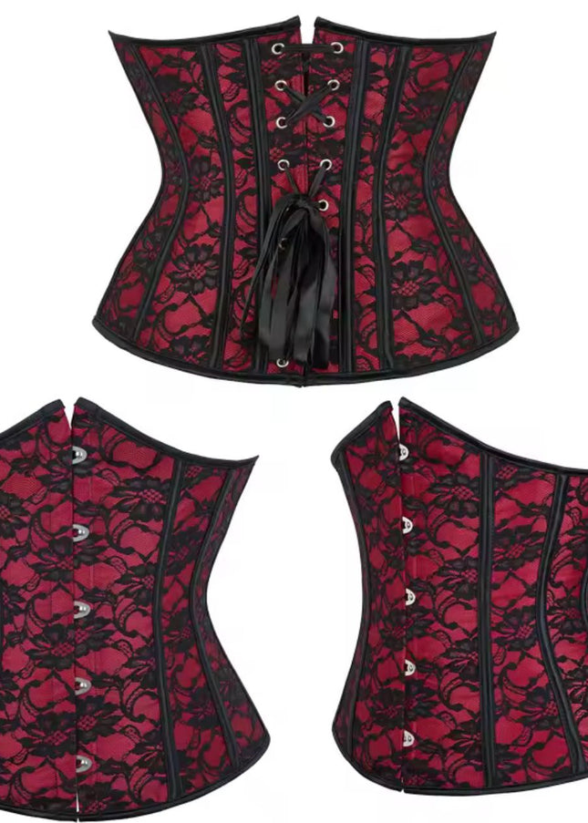 Floral Lace Underbust Corset – Red Gothic
